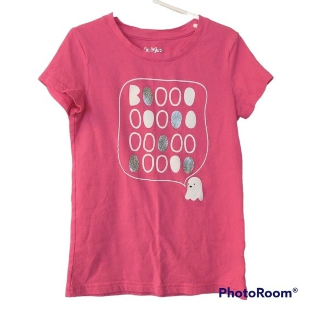 Girl's Cat & Jack Pink Ghost Boo Halloween Shirt Sleeve Shirt Medium 7/8
